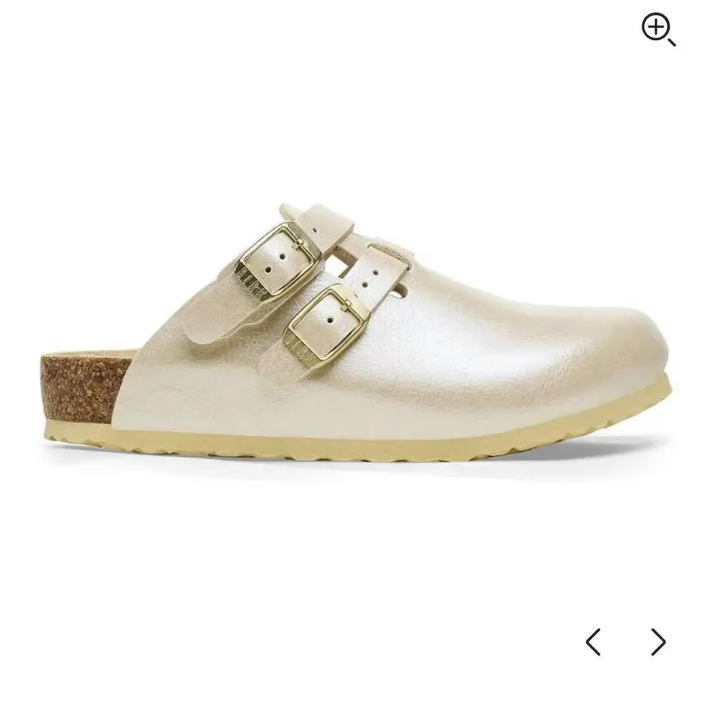 Birkenstock Kids Cream Sandals with Gold Buckles